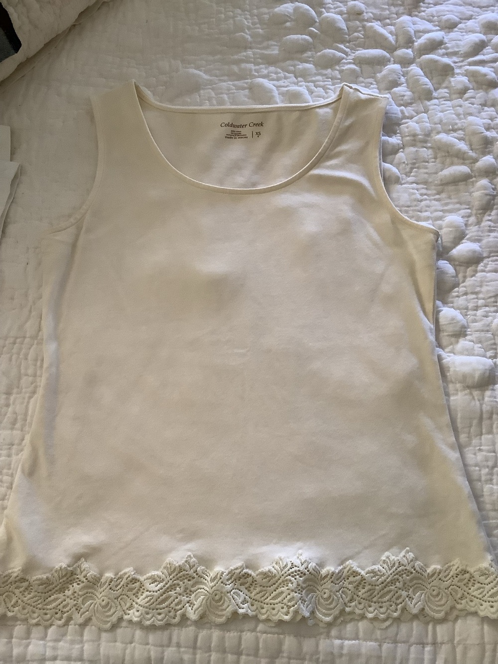 Coldwater Creek Cream Tank Top with Lace Hem